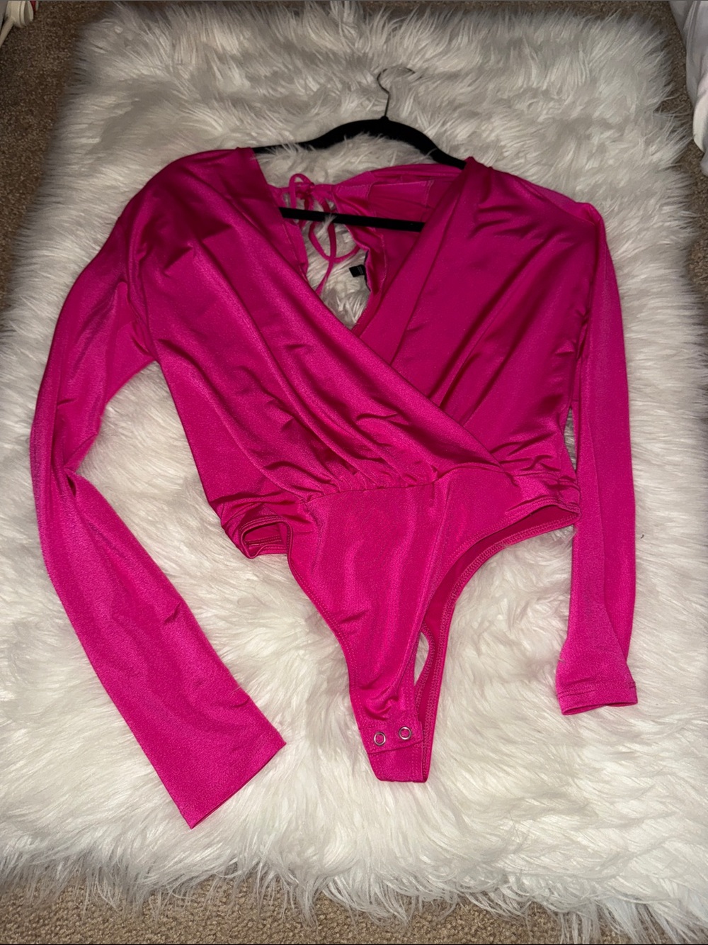 Never Worn. Express Fuchsia Wrap-Front Long Sleeve Bodysuit